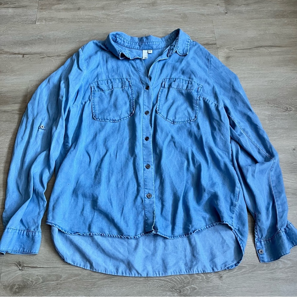 Kut from the Kloth Chambray Classic Button Down Casual Denim Top Women's Size XL